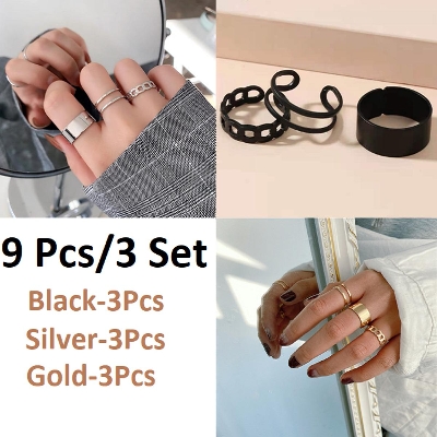 Picture of 9-Pcs/3-Set Rings Set Women Ring Finger Ring Ladies Girls Couple rings Set for Fashion Girls/Women