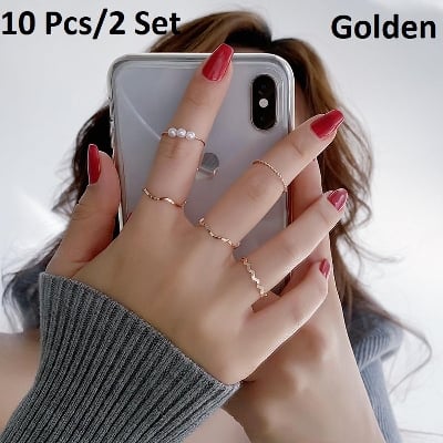 Picture of 10Pcs/2Set  Finger Ring Set For Women