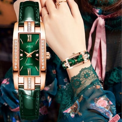 Picture of New Model Elegant Temperament Square Green/Red Belt Watch For Fashionable Ladies/Girl/Women