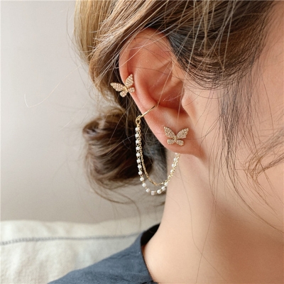 Picture of Korean Elegant Cute New Trendy Fashionable Rhinestone Butterfly Earrings for Girls Simple Stylish