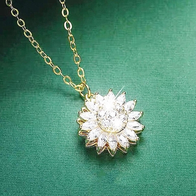 Picture of Beautiful and Stylish New Design Rotating Sunflower Necklace Flower Luxury Jewelry for Women & Girls