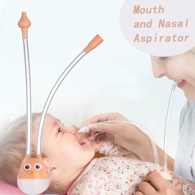 Picture of Newborn Baby Nasal Aspirator Owl Shape Comfortable Oral Suction Baby Safety Nose Cleaner Anti-reflux High Quality Silicone Snot Suction Pipe