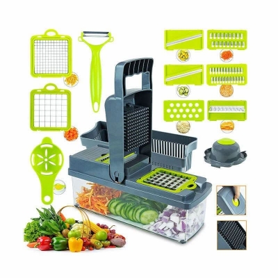 Picture of 16 in 1 Multifunction Vegetable Cutter with Squre Basket – Portable Chopper, Shredder & Grater for Quick Meal Prep