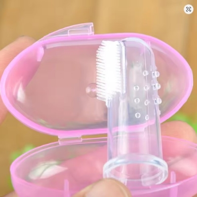 Picture of Baby Finger Toothbrush Children'S Teeth Cleaning Silicone Toothbrush Rubber Cleaning Kids Toothbrush with Box