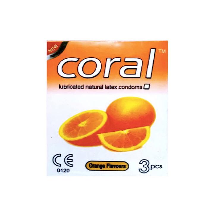 Picture of Coral-orange natural latex condom For Men-single pack-3x1 - 3 pieces