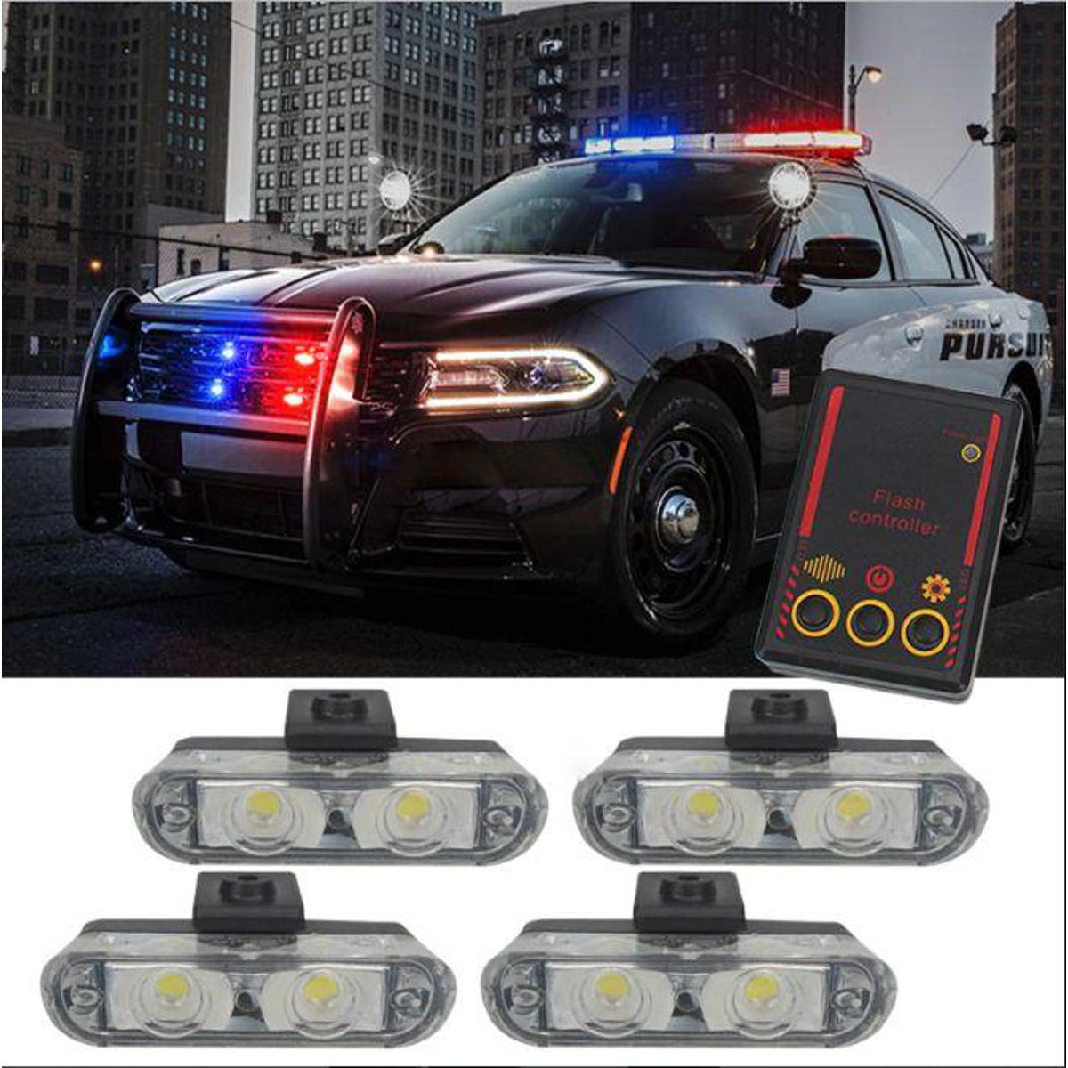 Picture of Car Led Strobe Warning light  Flashing Firemen Lights Wireless Remote 4x2/led  DC 12V - (Remote system) All Car -8 LED