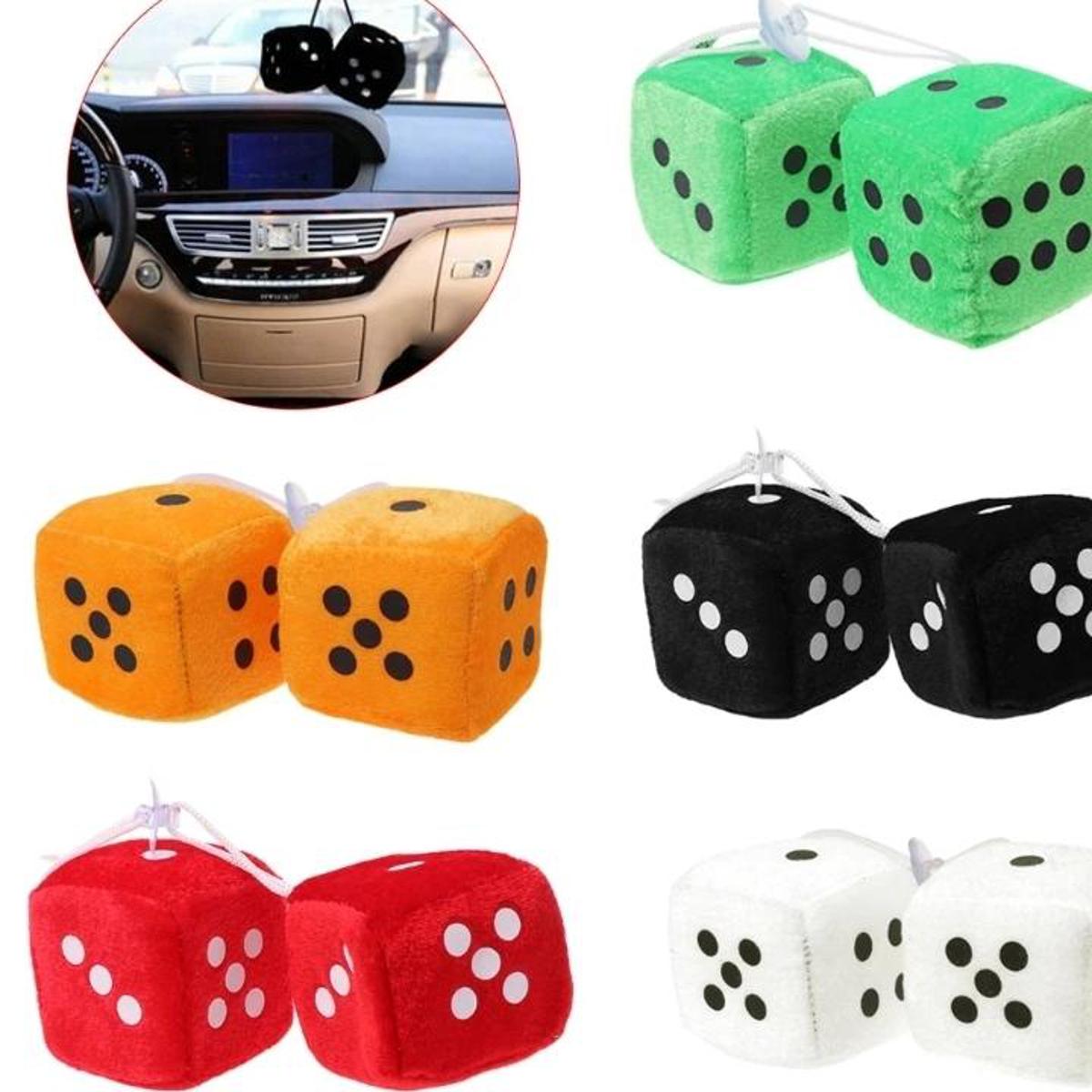 Picture of 1 Pair Fuzzy Dice Dots Rear View Mirror Hanger Decoration Car Styling Accessorie