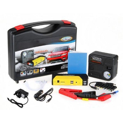 Picture of Car High Powered Jump Starter & Tire Pressure Inflator with Tire Compressor, emergency Glass Breaker, Cutter , LED Flash light