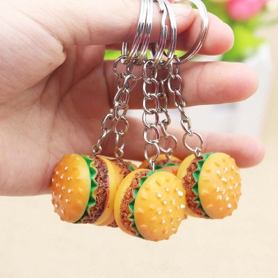 Picture of Keychain Bag Pendant Creative Cartoon Mini Hamburger Resin Key Ring Men Women Valentines Birthday Gift