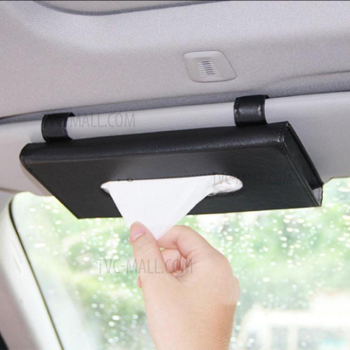 Picture of Auto accessories tissue box cover PU leather car sun visor tissue box custom tissue paper box