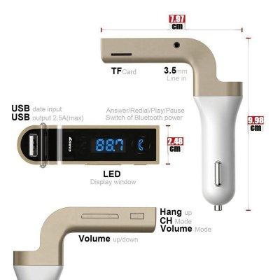 Picture of Bluetooth FM Calls Transmitter MP3 MP4 Music + USB Charger 2.1A-Car Devices CARG7