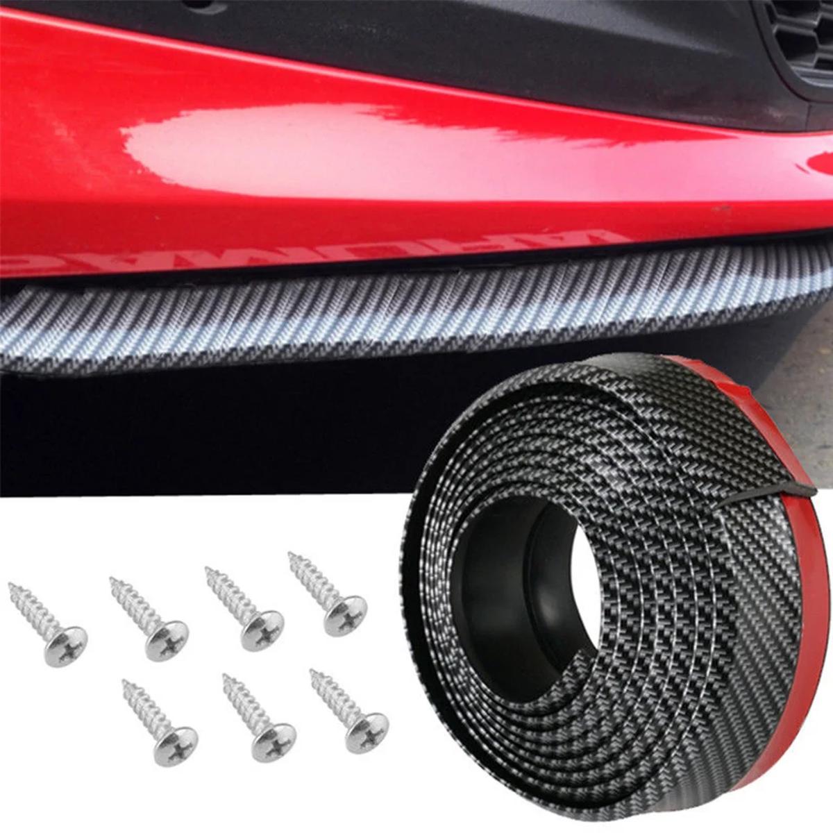Picture of Universal Carbon Fiber Rubber Soft Black Bumper Strip Car Exterior Front Bumper Lip Kit / Car Bumper Strip