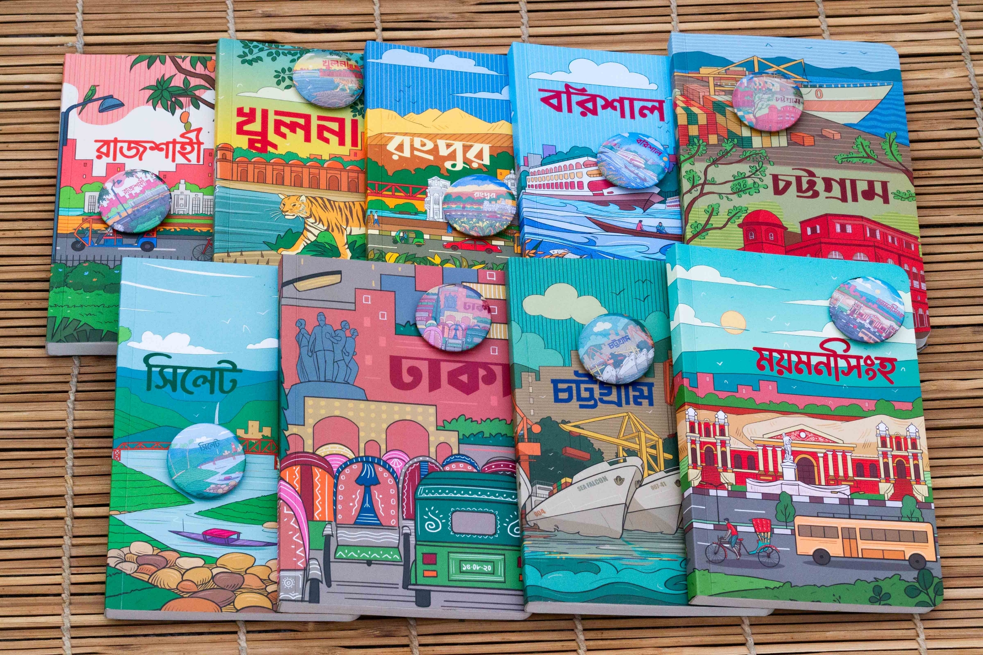 Picture of Work Size Division Series Dhaka, Chattogram (Heritage & Ocean), Sylhet, Barisal, Khulna, Rajshahi, Mymensingh & Rangpur Notebook with Badge 9-Pack