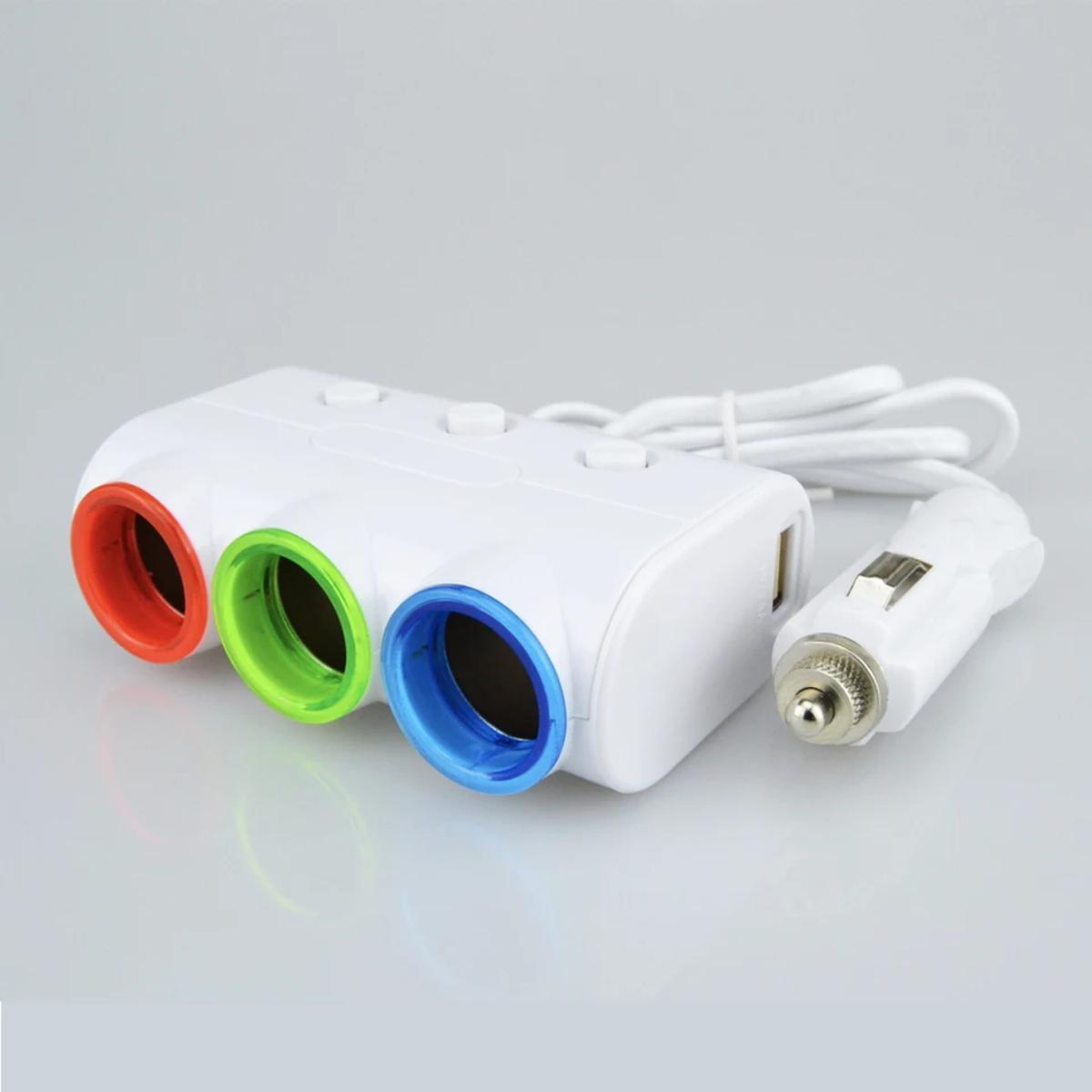 Picture of Universal 3 Ways Car Auto Cigarette Lighter Socket-WHITE