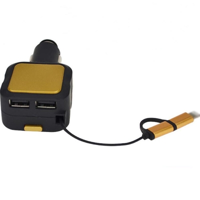 Picture of Car Charger Dual USB 5V 4.8A Retractable Converter 1m Cable USB Adapter