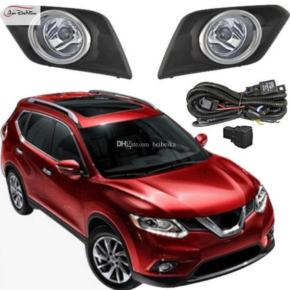 Picture of Auto Fog Lights Kits Halogen Lamp Source for Nissan Rogue X-Trail 2014 4300K Yellow ABS Plastic 12V 55W Plating Light Covers