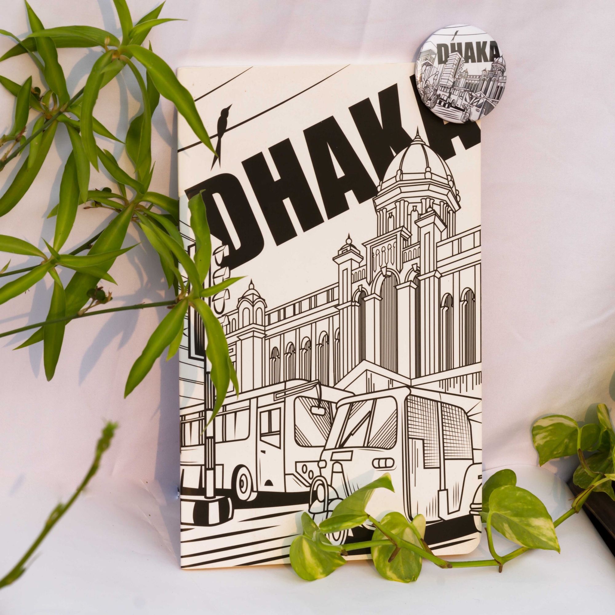 Picture of Dhaka (Line) White Cover Notebook with Badge (SN202309382)