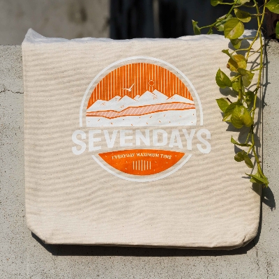 Picture of Sevendays Mountains (Orange & White) (Round) Canvas Tote Bag