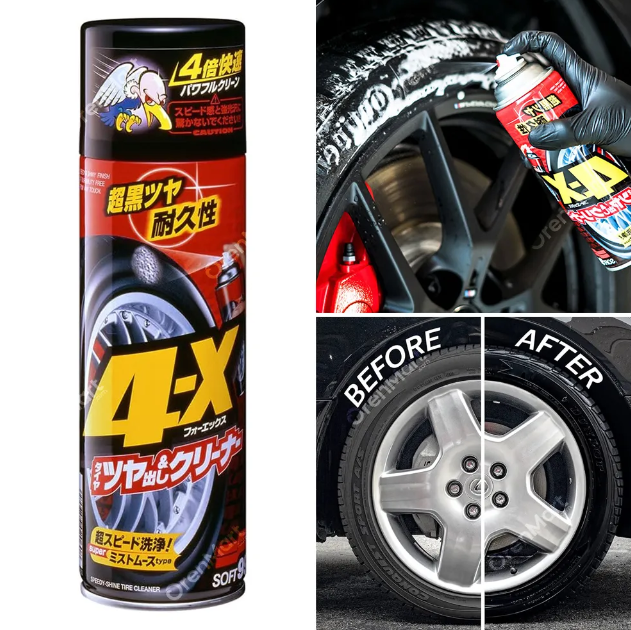 Picture of Soft99 4-X Tire Shine & Cleaner Spray - Powerful Tire Cleaner for Deep Black Gloss