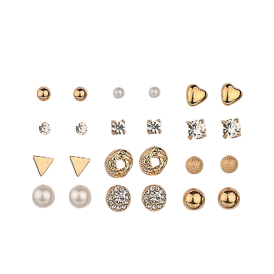 Picture of 12 Pairs/Set Fashion Crystal Simulated Pearl Ear Studs for Women