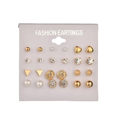Picture of 12 Pairs/Set Fashion Crystal Simulated Pearl Ear Studs for Women