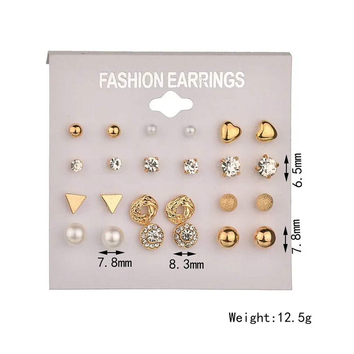 Picture of 12 Pairs/Set Fashion Crystal Simulated Pearl Ear Studs for Women