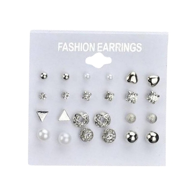 Picture of 12 Pairs/Set Women Square Crystal Heart Earrings Set 2019 New Crystal Simulated Pearl Earrings for Women Gifts