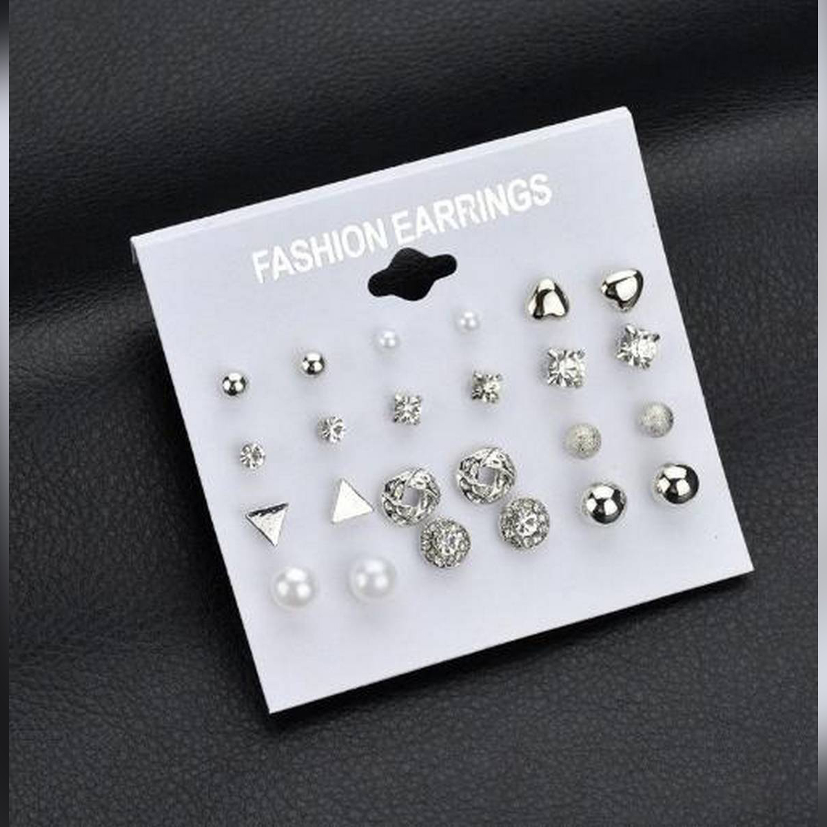 Picture of 12 Pairs/Set Women Square Crystal Heart Earrings Set 2019 New Crystal Simulated Pearl Earrings for Women Gifts