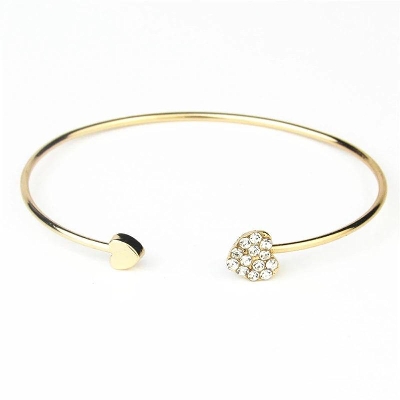 Picture of Adjustable Opening Bracelet Women Jewelry Crystal Double Heart Bow Cuff For Women Bracelets