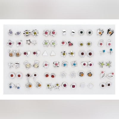 Picture of 36 Pairs/ 72 Pieces Set Fashion Bow Snowflake Cat Stud Earrings Set Handmade Cartoon Earrings For Women Girls Children Jewelry Gift