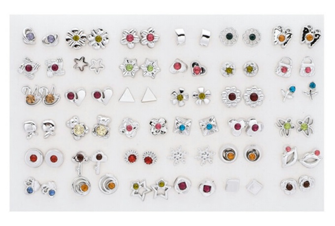 Picture of 36 Pairs/ 72 Pieces Set Fashion Bow Snowflake Cat Stud Earrings Set Handmade Cartoon Earrings For Women Girls Children Jewelry Gift