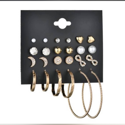 Picture of Euramerican temperament new 12 pairs of stars and moon small 8 word earrings for women - Kaner Dul - Kaner Dul