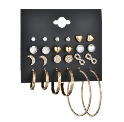 Picture of Euramerican temperament new 12 pairs of stars and moon small 8 word earrings for women - Kaner Dul - Kaner Dul