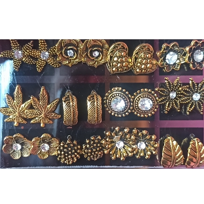 Picture of 12 pairs/set antiques different shape curved earring set jewellery  for women's fashion - Ear Ring