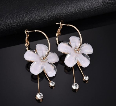 Picture of Korea Fashion White Big Flowers Earrings for Women Temperament Rhinestone Long Earring Jewelry Gift for women's fashion