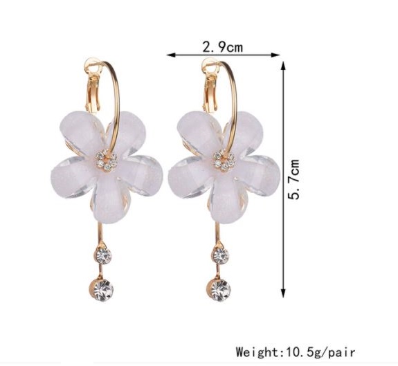 Picture of Korea Fashion White Big Flowers Earrings for Women Temperament Rhinestone Long Earring Jewelry Gift for women's fashion