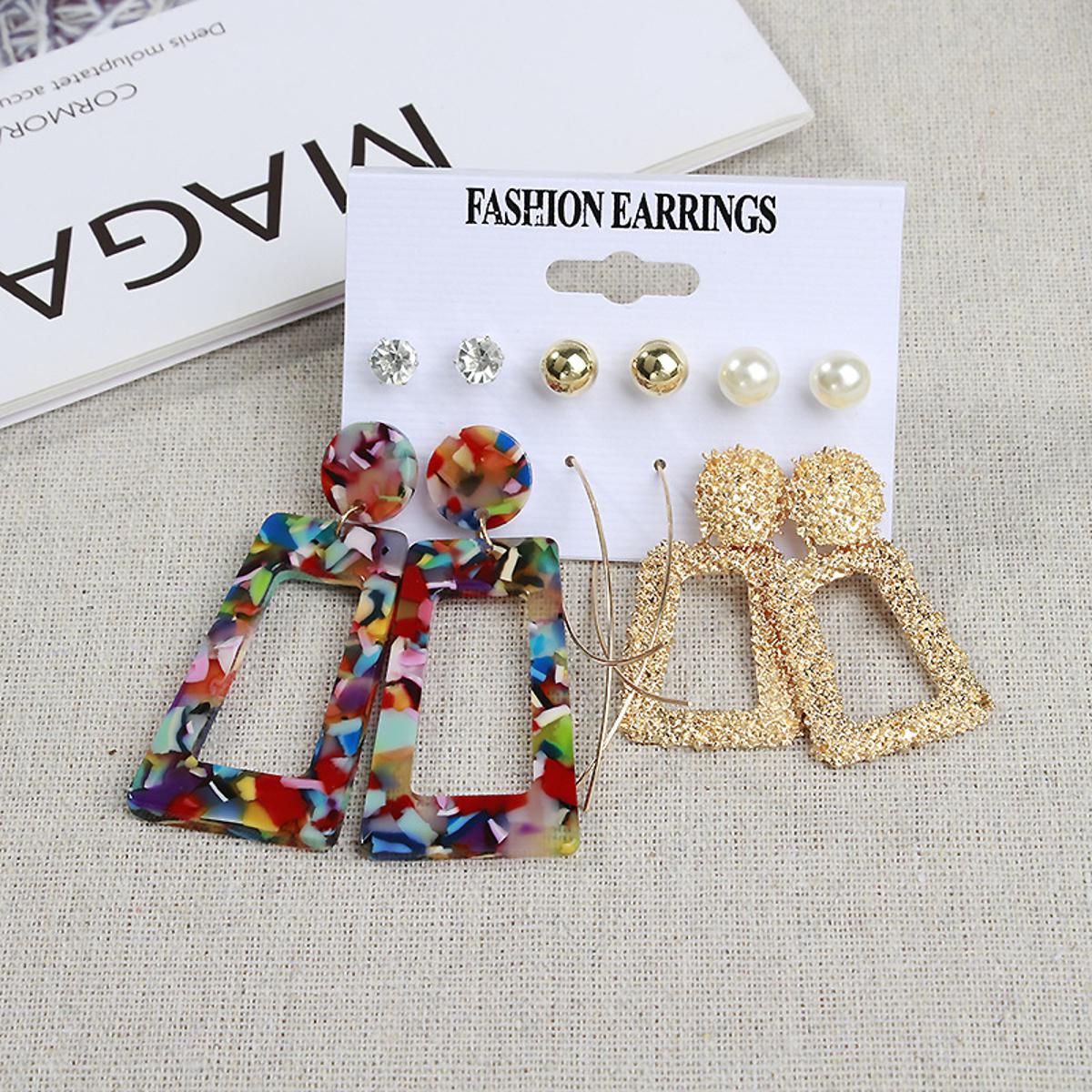 Picture of 6 Pairs/set trendy modern stud earring set for women's fashion