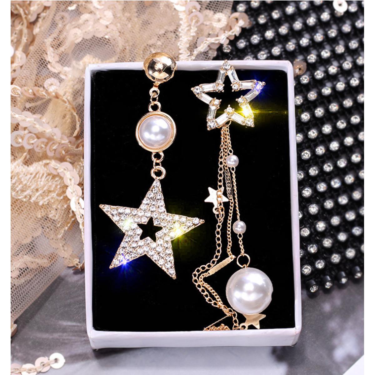 Picture of Five-pointed star earrings asymmetrical tassel earrings female temperament Korean personality wild star Earring set for women's fashion