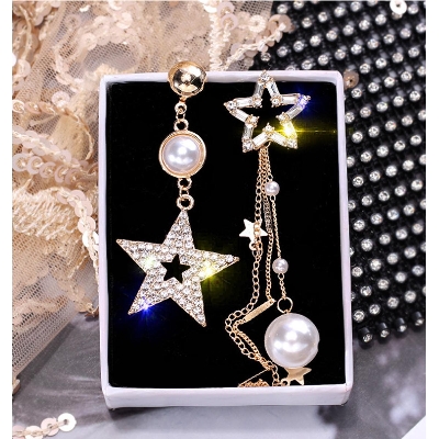 Picture of Five-pointed star earrings asymmetrical tassel earrings female temperament Korean personality wild star Earring set for women's fashion
