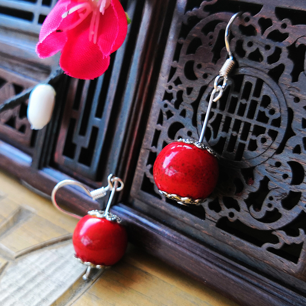 Picture of Retro Craft Jewelry Ceramic Jewelry Color Earrings different shape cherry stud earring