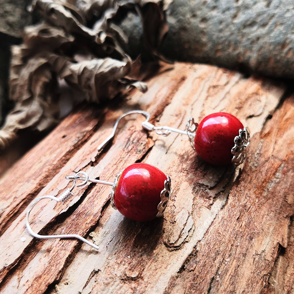 Picture of Retro Craft Jewelry Ceramic Jewelry Color Earrings different shape cherry stud earring