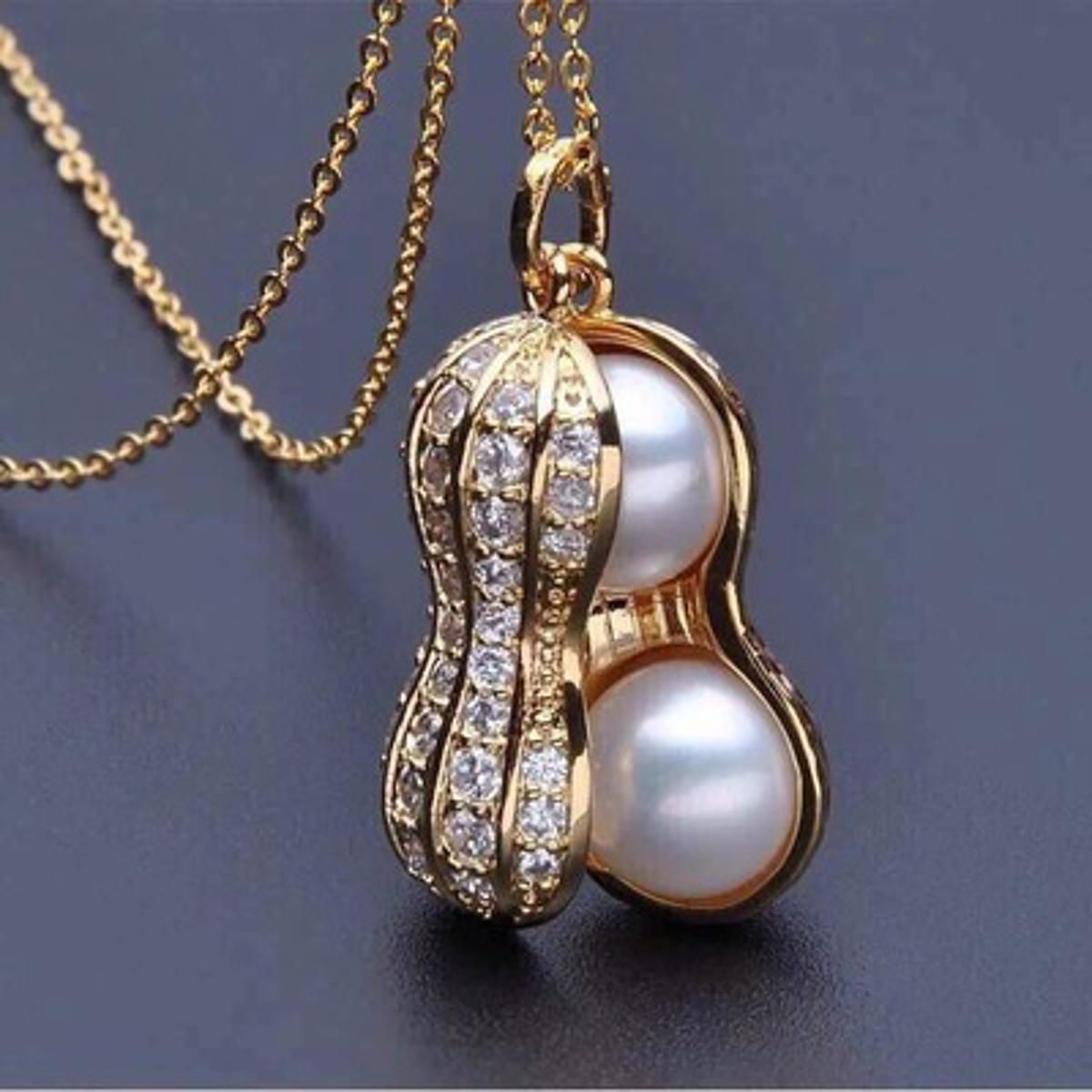 Picture of Freshwater Pearl Jewelry Steadily Rising Peanut Pendant Short Korean Necklace Clavicle Chain - Necklace For Girls - Necklace For Girls - Necklace