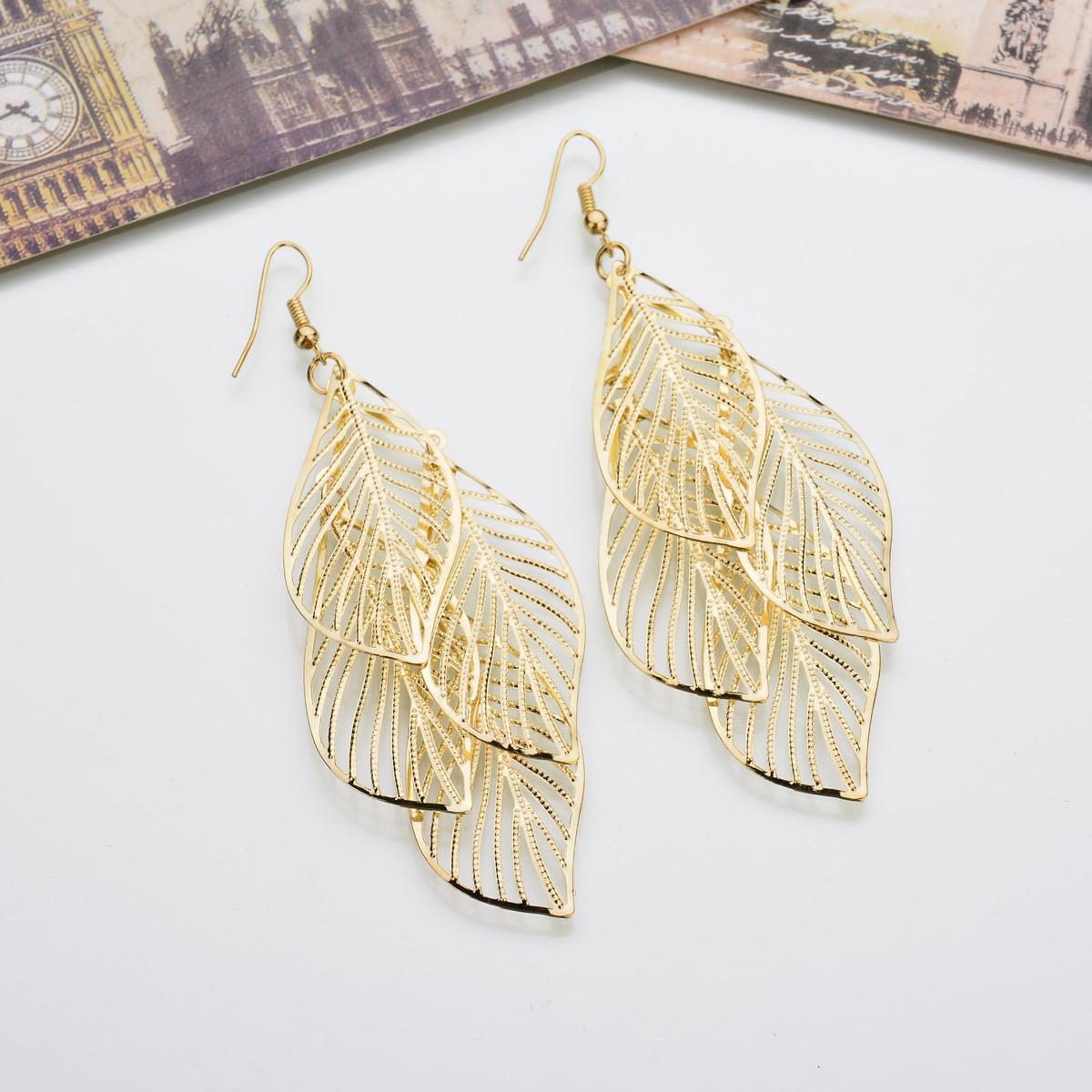Picture of Hollow metal leaf earrings for women's fashion