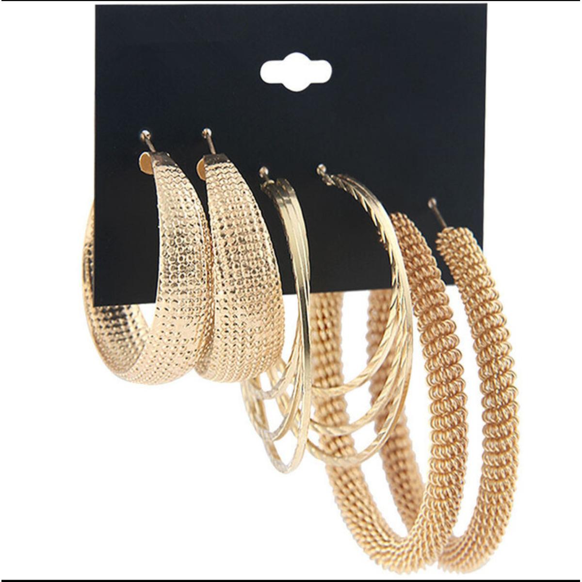 Picture of 3 pairs/set big circle trendy shaped women's earring set for fashion