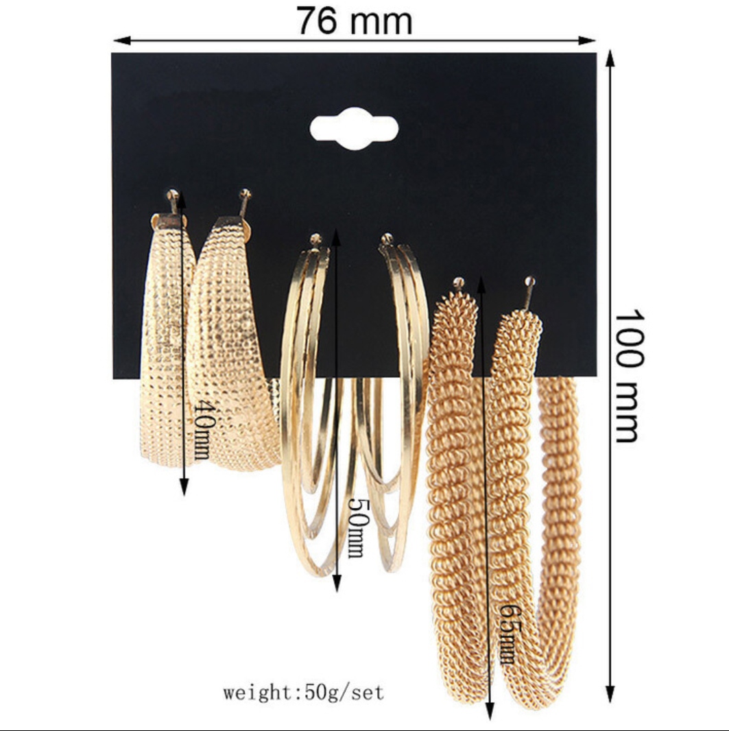 Picture of 3 pairs/set big circle trendy shaped women's earring set for fashion