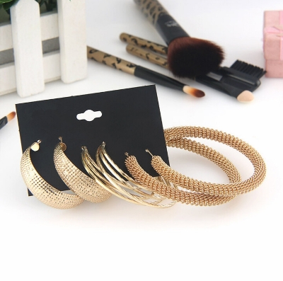 Picture of 3 pairs/set big circle trendy shaped women's earring set for fashion