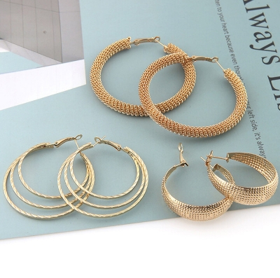 Picture of 3 pairs/set big circle trendy shaped women's earring set for fashion