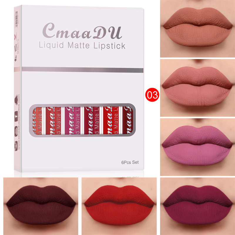 Picture of CmaaDu 6pcs/set Matte Velvet Non-Stick Cup Waterproof Not Easy To Swap Makeup Lipstick Long Lasting Lip Gloss Set - Lipstick - Lipstick Set