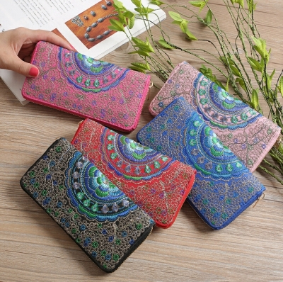 Picture of Women PU leather purse embroidery floral wallet with zipper card holder for women fashion - Wallet