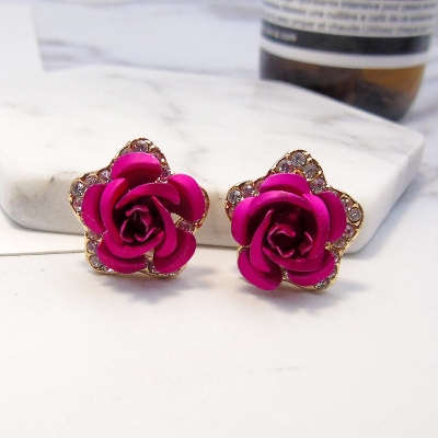Picture of Korean Version Of Sweet Stereo Flower Earrings Rose Pentagon Mini Earrings Female Bridal Earrings -  Ear Ring - Ear Ring